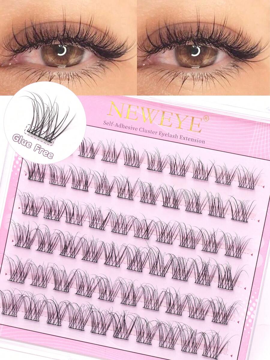 Neweye 60pcs Pre-Glued Natural False Eyelashes D Curl 10-16mm Mixed Length Single Cluster Split Lashes Soft Natural Look Thin Style DIY Eyelash Extension Travel Friendly Self-Adhesive Makeup Tool - D - View 1