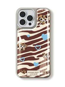 1pc Premium Zebra Stripe Phone Case Compatible With Iphone 17/17 Pro/17 Pro Max/16/15 Pro/14 Plus/13/12/11, Niche High-End Bowknot Leopard Print Heart Design, Creative Anti-Drop Protective Shell - Multicolor - View 5
