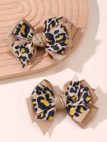 2pcs/4pcs Girls Leopard Print Bow Hair Clip Set Combination Suitable For Daily Decoration - Multicolor - View 9