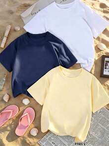 Set de 3 camisetas de manga corta de cuello redondo, de uso diario versátil y de moda para mujer - Multicolor 2 - Ver 1