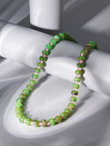 1 pieza Collar de cuentas de resina con color de caramelo y chicle de pasión, versátil de moda, dulce, lindo, retro, geométrico 3D, personalizado, romántico, elegante, estilo bohemio de Oriente Medio con textura, collar de cadena para la clavícula, adecuado para uso diario, citas, vacaciones, días festivos, viajes (textura, color y profundidad aleatorios) - collar - Ver 5