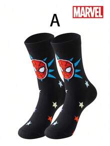 2/1 Par de Meias Masculinas Super-Herói Marvel Homem-Aranha, Estilo Cano Médio Macio e Respirável, Excelente Elasticidade, Absorção de Umidade, Design da Moda; Adequado para Presentes, Festas, Uso Diário no Verão e Diversas Ocasiões Casuais, com Padrões do Homem-Aranha / Venom, Meias Respiráveis de Verão. - Multicolorido - Visão 14