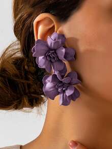 1 Paar übertriebene lila Blumenohrringe für Damen, atmosphärischer Mori-Stil mit Urlaubs-Vibe, geeignet für den täglichen und festlichen Gebrauch - Lila - Übersicht 1