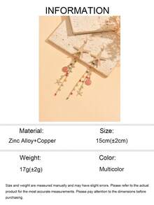 1 Pair Summer Beach Vacation Style Starfish With Colorful Rhinestone Oil-Drip Shell Tassel Earrings, Fashionable Versatile Women's Ear Jewelry Suitable For Daily Wear And Beach Party Music Festival, Rhinestone Color Is Random - Multicolor - View 5