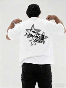 Men's Cotton T-Shirt, Inspired By Y2K Aesthetics, Features A Print With The Phrase "I'm A Shining Star". Made From Soft And Comfortable Cotton, It Has A Relaxed, Stylish Silhouette. - 白色 - 查看 7