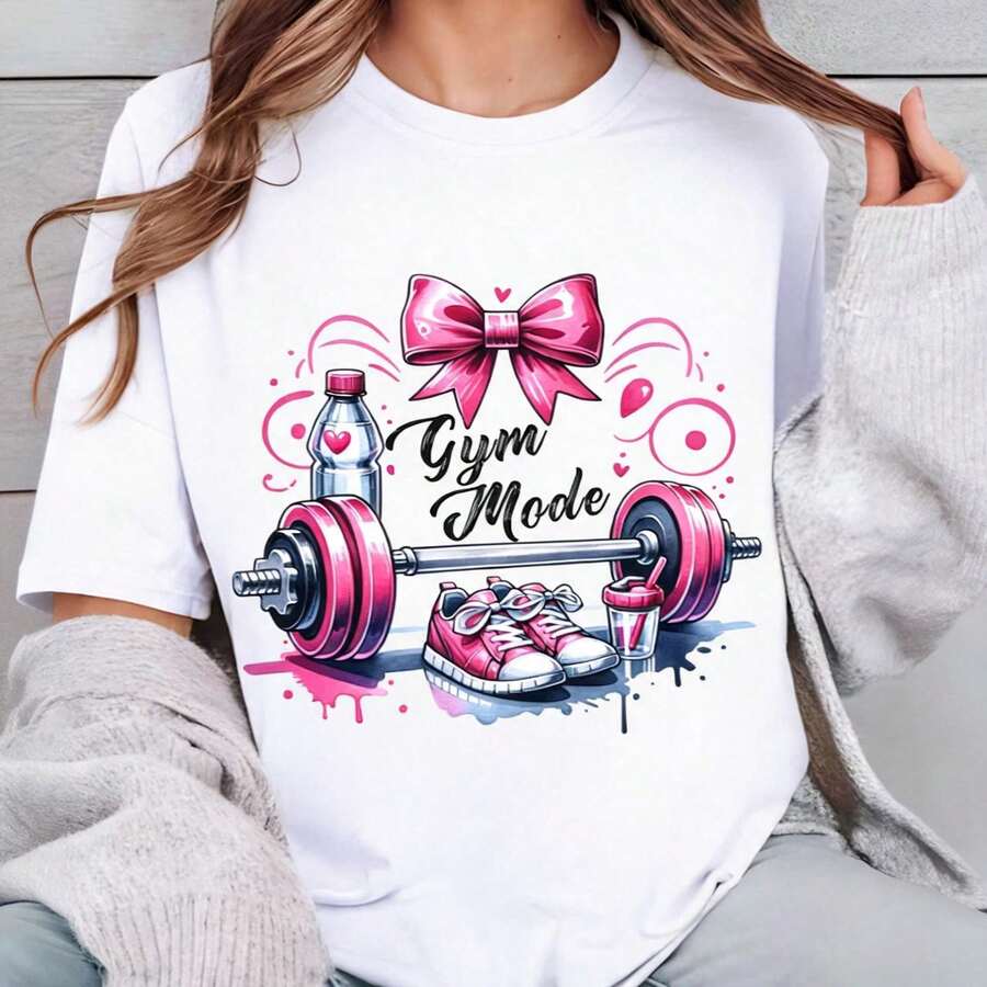 Pure Cotton Gym Mode On T-Shirt, Funny Fitness T-Shirt, Motivational Workout T-Shirt, Fitness T-Shirt, Workout Clothes, Gym T-Shirt, Gift For The Gym - 白色 003 - 查看 1