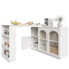 360° Rotating Bar Table (Main Body Dimensions: 120 X 40 X 97 Cm), White Rotating Bar/Dining Room Unit, Modern And Sleek, Multifunctional Storage Unit With Glass Door - White - View 1