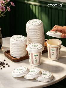 choxila 50/100pcs Traditional Middle Eastern Pattern Paper Cup Lids, 7cm Universal Fit For Paper Cups And Glass Cups, Suitable For Coffee Shops, Restaurants And Hotels Hot And Cold Beverage Cup Lids - White - View 3