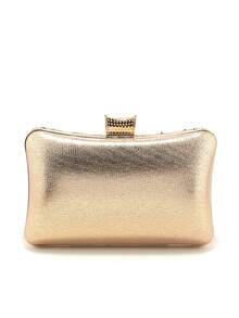 Handbag With Metal Handle, Evening Bag With Diamonds, Gold Wedding Clutch, Shoulder Bag With Chain, Small Handbag - Gold - View 4