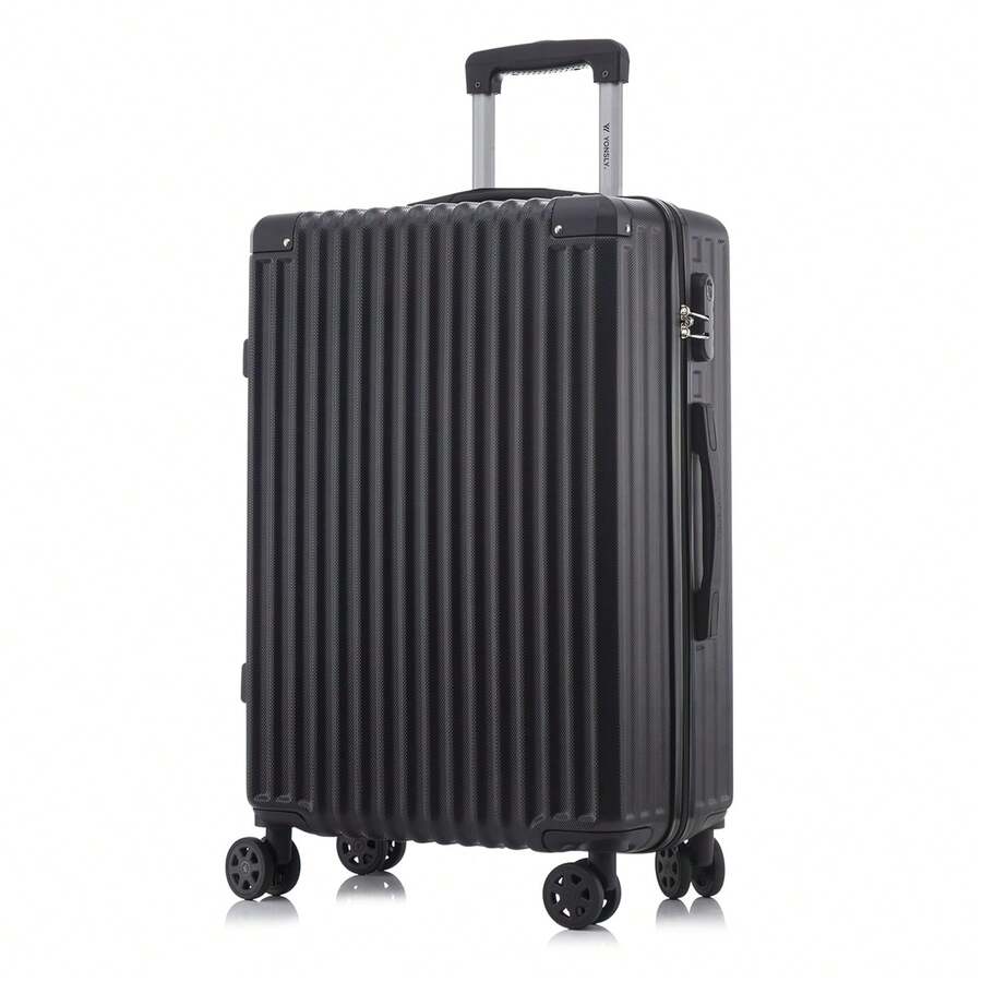 YONSLY Large Suitcase 28/24/20/16 Inches With 4 Wheels 360° Combination Lock Mesh Pocket Soft Rubber Handle Hard Shell Trolley Lightweight Suitcase - 黑色 - 查看 1