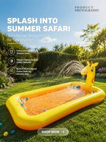 Giraffe 4-In-1 Inflatable Water Mat, Swimming Pool And Sprinkler, Thickened Backyard Water Toy, Inflatable Pool, Party Game, Inflatable Pool Float, Holiday Essential - Multicolor - View 2
