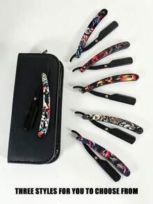 1入男士手動刮鬍刀刮鬍工具，附籃球、足球、跑車、復古圖案、美國國旗風格刮鬍片夾，理髮店專業手動刮鬍工具 - 安全剃刀 - 查看 7