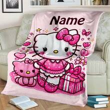 SANRIO 1 buah Selimut Bertema Hello Kitty - Nama yang Dapat Disesuaikan, Warna Utama Pink dengan Hati dan Teks Hello Kitty, Gaya Lucu dan Manis - Lembut dan Nyaman, Cocok untuk Sofa, Tempat Tidur, Tidur Siang di Kantor - Selimut Nyaman Sepanjang Musim, Hadiah Rumah, Hadiah Ulang Tahun, Hadiah Natal, Hadiah yang Dipersonalisasi. - MultiWarna - View 3