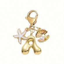1pc Ocean Series Starfish Shell 26 Letters Keychain, Suitable For Bag Accessories, Lanyard With ID Holder, Car Decor, Bag Pendant, Couple Keychain, Perfect Gift For Vacation Season - Multicolor - View 1