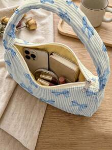 1pc Underarm Bag, Ultra-Lightweight & Convenient, Versatile & Practical Animal/Bow Pattern Printed Corduroy Underarm Bag, Soft Casual Daily Handbag, 2026 Teen Fashionable & Beautiful Casual Daily Handbag, With Zipper, Suitable For Boys And Girls - Multicolor - View 9