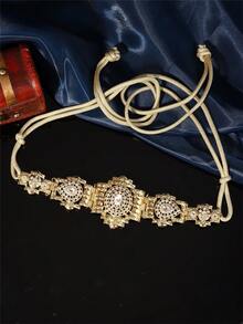 1set Court Style Moroccan Jewelry Set: Robe Belt, Earrings & Brooch, Hollow Carved Inlaid Rhinestones Ladies Accessories For Wedding, Party & Festival - Multicolor - View 10