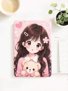 1pc Cartoon Girl Holding Bear Pattern Tablet Protective Case, With Pencil Slot, Tri-Fold Tablet Stand Protective Shell, Compatible With IPad 10.2 Inch Pro 11 2021/2020 /10th Gen/ (A16) 11 Inch 11th Gen 2025 8th/9th/10th Gen, Compatible With Samsung Galaxy Tab A8 10.5 Inch 2022, Matepad 10.4/ Tab/, Supports Sleep/Wake, Gift For Kids / Gift For Family, Romantic And Practical Gift. - Multicolor - View 2