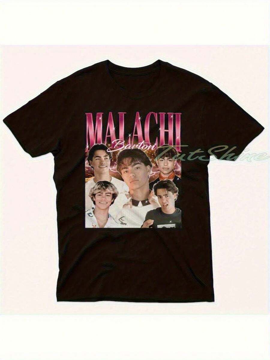 1PC Nueva Camiseta Gráfica Y2K Vintage Streetwear, Mercancía de Malachi Barton, Camiseta Retro de los 90 - Negra con Texto Rosa, Manga Corta, Tela Suave y Elástica, Ropa Casual Diaria para Adultos. - Negro - Ver 1