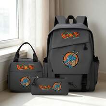Miniso Grey Dragon Ball Shenron Anime Print Backpack Set, 3 PiecesSchool Bag With Lunch Bag & Pencil Case, Lightweight Travel Daypack For Boys Girls - Grey - View 2
