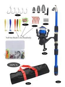Set Lengkap Joran Pancing, Joran Pancing Laut, Joran Pancing Casting, Dilengkapi Tas, Termasuk Reel Pancing, Senar Pancing, Umpan Pancing, dan Aksesoris. - Biru - View 12