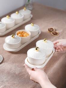 1 Set Transparent/Beige Round Dish Set, Snack Dried Fruit Candy Storage Dish, Luxury Holiday Celebration Food Storage Dish Set - Milky White - View 3
