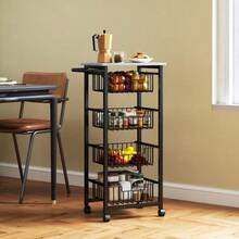 4-Tier Kitchen Trolley On Wheels, Rolling Serving Trolley, Kitchen Trolley With 4 Steel Baskets, Serving Cart - Light Gray - 查看 6