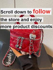 1 pieza Mini bolso de mujer de moda, unicolor, bordado con forma de rombo, bolso de bandolera adecuado para guardar tarjetas y llaves - Rojo - Ver 2
