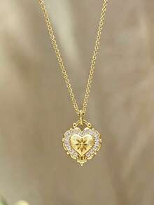 1 pieza Collar con colgante de corazón con efecto escarcha, cadena de clavícula delicada y lujosa de alta gama - Collar de corazón cepillado - Ver 1