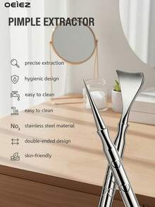 OEIEZ Portable Double Head Blackhead Remover Stainless Steel Pore Scraper Deep Cleansing Tool For Face Nose Skin Care - Silver - View 4