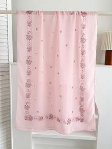 1pc Fresh Girly Style Solid Color Chiffon Embroidered Scarf, Niche Rose Embroidery Long Scarf, Multi-Functional Decorative Headscarf - Multicolor - View 12