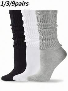 1/3/9 Pairs Fashion Women's Musella Bubble Socks With Thick Padding, Loose Mid-Calf Socks, Effortlessly Create Fashionable Street Style, Essential For Music Festivals And Wedding Season - Multicolor - View 2