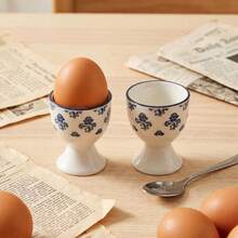 2pcs Egg Cups, Egg Holders, Blue And White Porcelain Print Style Egg Holders For Daily Meals, Suitable For Breakfast, Family Dining, Gifts, Parties And Gatherings - Blue and White French Flowers - View 13