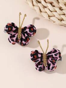2pcs/Set Juego de pinzas para el cabello con lazo estampado de leopardo & patrón de leche para niñas, adecuado para decoración diaria - Multicolor - Ver 12