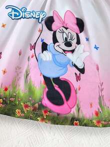[Official Licensed]Disney Mickey Mouse Autumn/Winter Bow Long Sleeve Dress, Featuring Cute Minnie Mouse Cartoon Pattern, Slightly Elastic, Suitable For Girls' Daily Wear, Great Gift - Pink - View 7