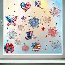 2 Peças Adesivos de Janela com Arte em Aquarela Patriótica Dia da Independência Adesivos Estáticos de Vidro Autoadesivos Transparentes com Bandeira Borboleta Fogos de Artifício Estrelas para Decoração de Janela Doméstica Decoração de Celebração Festiva Removível À Prova d'Água Reutilizável - Multicolorido - Visão 7