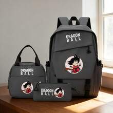 Miniso Ensemble de sac à dos gris Dragon Ball Kid Goku avec imprimé anime, 3 pièces Sac d'école avec sac à lunch & trousse à crayons, sac à dos de voyage léger pour garçons et filles - Gris - Voir 3
