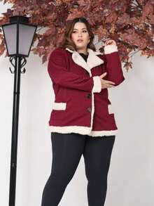 Vivi Women's Plus Size Coat With Button, Plush, Thick, Long Sleeve Winter - 紅木色 - 查看 1