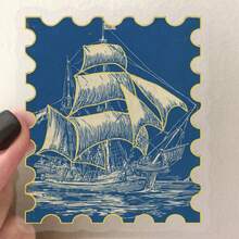 SCXXBSW 50pcs Retro Blue Nautical Stamp Gold Foil Stickers, Cool Anime Decorative Stickers, Classic Gift Decorations, Value Pack, Cute Cartoon Stickers, Waterproof And Durable, Phone Case Decoration Stickers, Can Be Applied To Laptops. - Multicolor - View 13