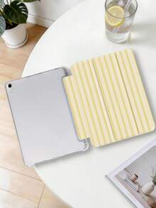 1件粉色與白色條紋圖案彩繪平板保護殼，相容 iPad Mini4/Mini5/Mini6/Mini7/Air/Air2/9.7/10.2/10.5/Air4/Air5/10.9/Pro 11"/10th Gen/Air 11-In.(M2)-2024/Pro11-In.(M4)-2024/Air 11-Inch (M3) 2025/(A16) 11 Inch 11th Generation 2025/Air 8(M4)2026(11-Inch)/Galaxy Tab A8 10.5 Inch 2022，不含筆，內建筆槽，三折支架，自動休眠/喚醒，翻蓋平板保護殼 - 彩色 - 查看 4