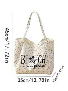 White Polka Dot Beach Tote Bag With "Beach Please" Lettering, Large Canvas Shoulder Bag, Beach Bag, Shopping Bag, Suitable For Shopping And Travel, Foldable Canvas Shoulder Tote Bag, Commuter Bag, Tablet Bag, Storage Bag, Summer Essential Travel Bag, Ideal For Beach Trips, Pool Days, Shopping And Daily Use, Perfect For Women, Travelers And Beach Lovers, Great For Spring Break, Easter, Mother's Day, Vacation And Gifts - Multicolor - View 11