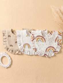3PCS Pure Cotton Gauze Printed Cute Baby Bibs, Soft Skin-Friendly Drool Bibs For Boys And Girls, Suitable For Daily Use, Versatile - Multicolor - View 5