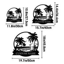 Personalized Palm Tree Beach Metal Sign, Round Coastal Sunset Custom Name Sign, Tropical Beach Home Decor Gift, Outdoor Backyard Wall Decor - Black - View 4