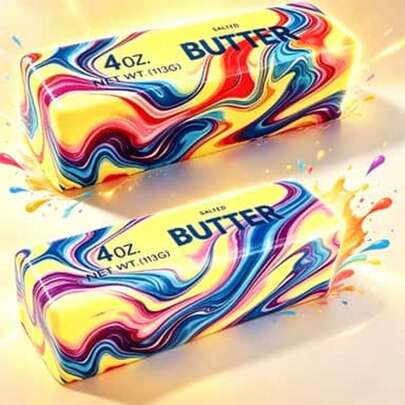 1pc Realistic Butter Block Squishy Toy, Super Soft Slow Rebound, Colorful Marble Pattern, Fun Food Prank Style Stress Relief Toy, TPR Jelly Soft Rubber Material, Suitable For Children, Students, Office Workers, Office Stress Relief, Classroom Reward, April Fool's Party Favor, Birthday / April Fool's / Christmas Holiday Gift