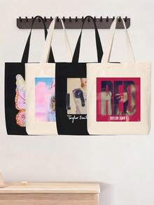 Bolso Tote RED Album, marco cuadrado rojo con impresión de retrato grande "RED" superpuesta y texto en la parte inferior, bolso de hombro reutilizable con doble asa para fan Swiftie, uso diario, escuela y concierto - Multicolor - Ver 11