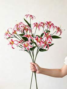 1/3/6pcs 80cm Pink Lily, Vintage Fade-Resistant Silk Artificial Tiger Lily, Premium Soft Texture Decorative Bouquet, Solid Color - Multicolor - View 1