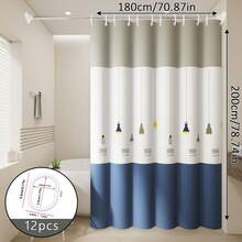 1pc Pendant Light Pattern Shower Curtain, Cartoon Design, Bathroom Divider Curtain, Includes Hooks, Easy To Install - Multicolor - View 12