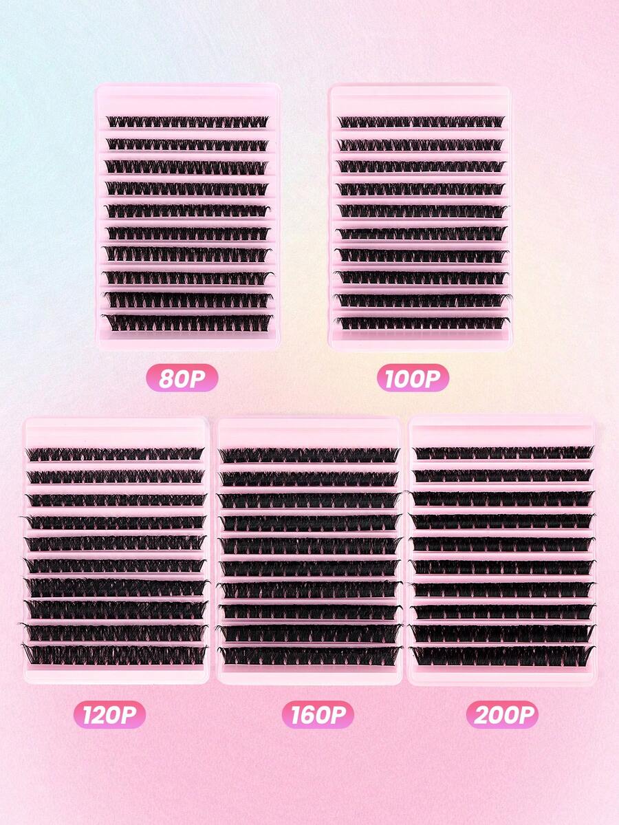 MAANGE 120/140/160/180pcs 200P/160P/120P/100P/80P Dense Thickened Black Dramatic Eyelash Clusters, DIY Lash Extensions, Fluffy Voluminous Individual Eyelash Extensions, Suitable For Daily, Party And Stage, Gift For Girls