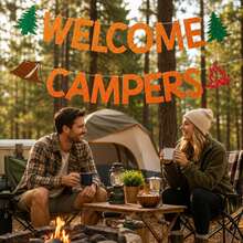 1 Set Welcome Campers Orange Glitter Banner - Camping Theme Birthday Bachelorette Party Decor, Family Camp Day Party Decor, Forest Adventure Decorations - Welcome Campers - View 3