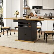 Telescopic Dining Table (110-140*80cm), Folding Kitchen Table For 4 To 6 People, Extendable Table, Space-Saving Kitchen Table, Table With Two Drawers And A Storage Unit - 黑色 - 查看 5