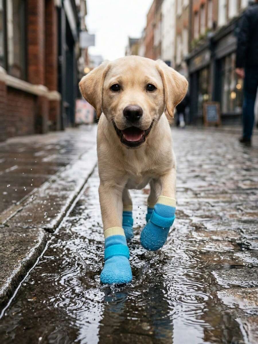 防水防滑狗狗靴子－冬季爪部保護，小型至中型犬穿脫式寵物鞋－適合散步、就醫、雪地－適用於貴賓犬、黃金獵犬及所有品種（易穿脫），防滑、可水洗且可重複使用，防水